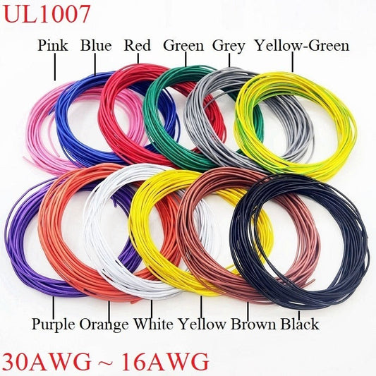 UL1007- 5M/10M Electronic Wire Copper Cable| 30-18AWG, Multicolor Optional.