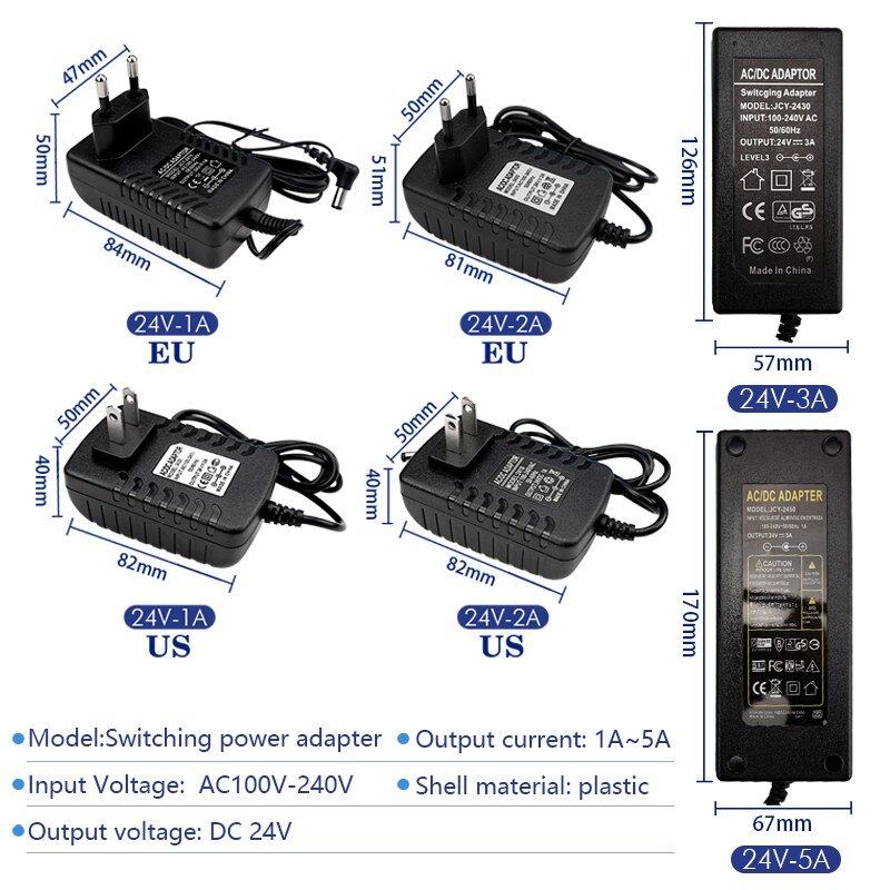LATTUSO- DC24V Adapter Lighting Transformers| 1A-5A/ EU US AU UK Plug optional.