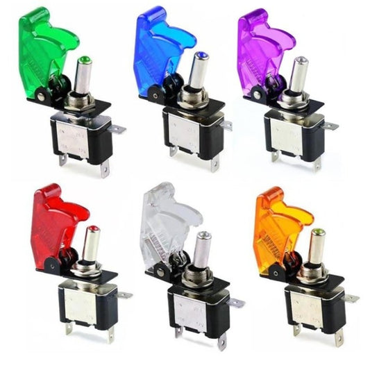 Auto Car Boat Truck Illuminated Led Toggle Switch| With Safety Aircraft Flip Up Cover Guard  12V20A transparent.