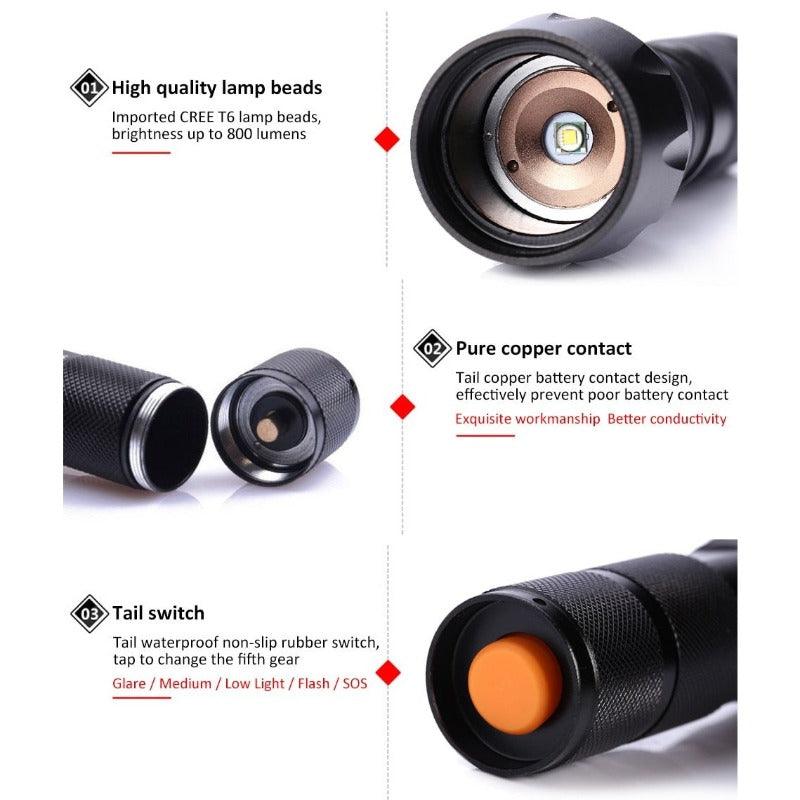 PROSTORMER- Led Flashlight with 18650 Battery| Lamp Beads: Q5/T6/L2 Optional.