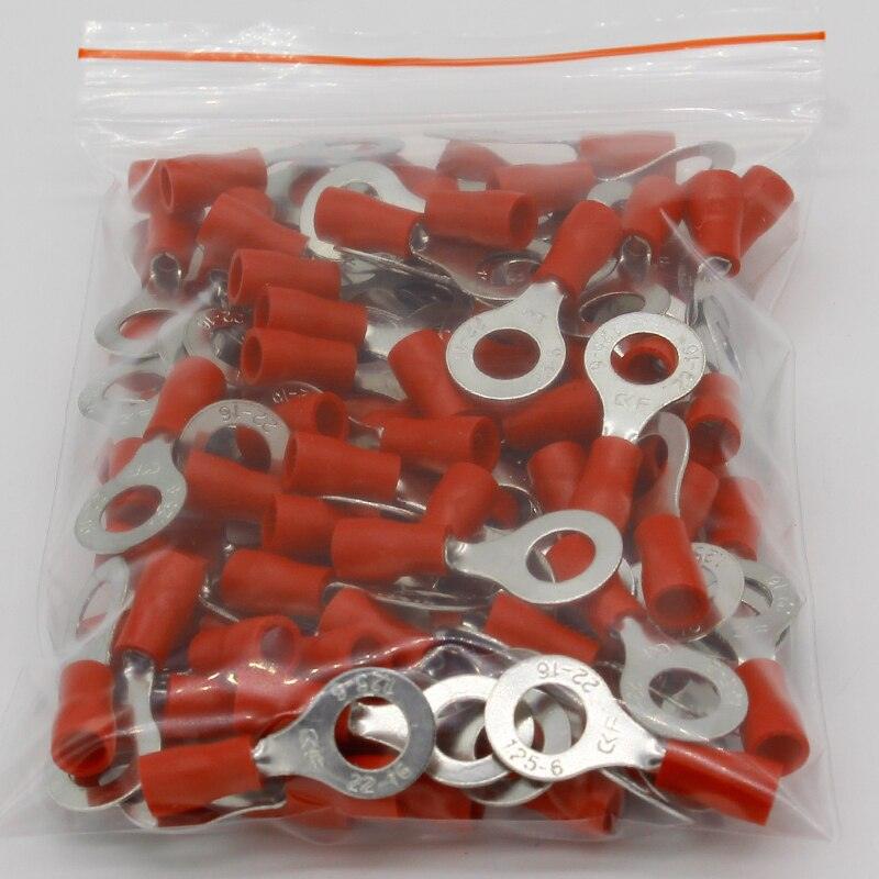 RV1.25-6 Red 22-16 AWG 0.5-1.5mm2 Insulated Ring Terminal Connector Cable Wire Connector 100PCS/Pack RV1-6 RV.