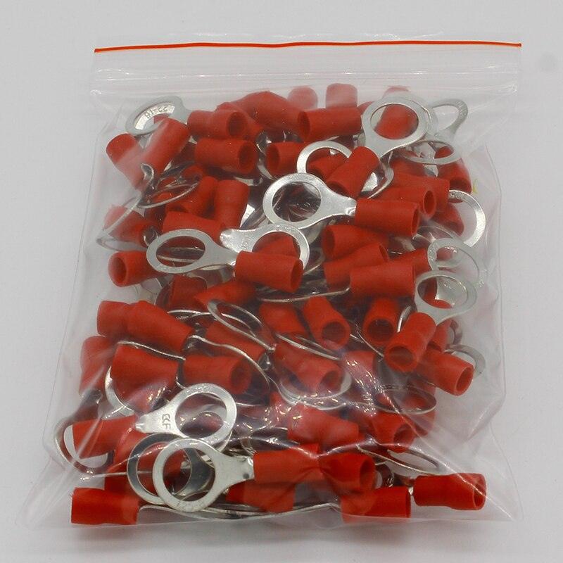 RV1.25-8 Red Circular 22-16 AWG 0.5-1.5mm2 Insulated Ring Terminal Connector Cable Wire Connector 100PCS/Pack RV1-8 RV.