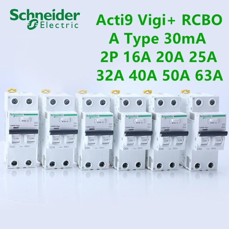 Schneider Electric Acti9 Vigi+ RCBO 2P 30mA A Type Residual Current Breaker with Overcurrent Protection.