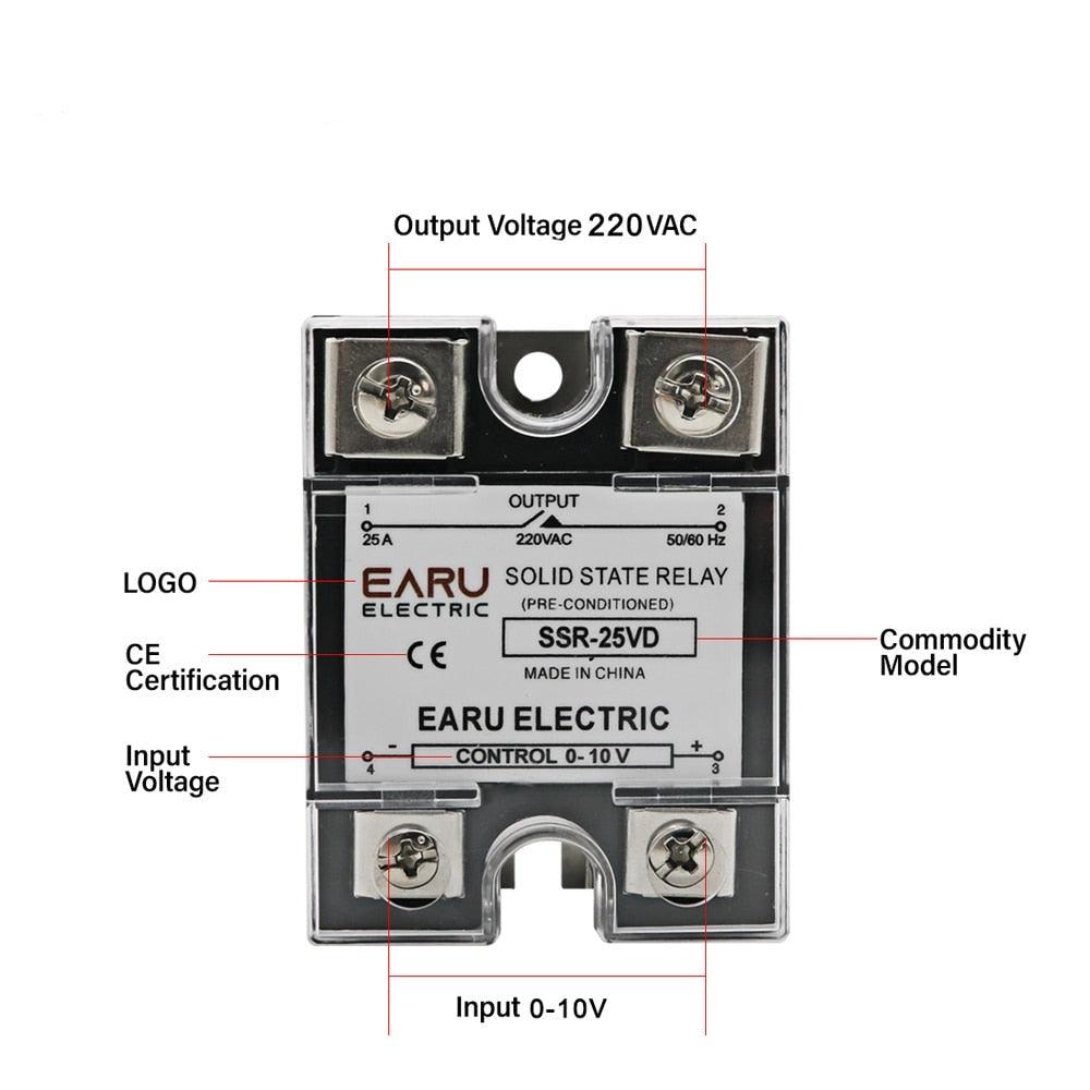 SSR-10VD SSR-40VD SSR 25A 80A 100A Single Phase Solid State Relay Voltage Regulator Module Input 0-10V Output 220VAC Radiator.