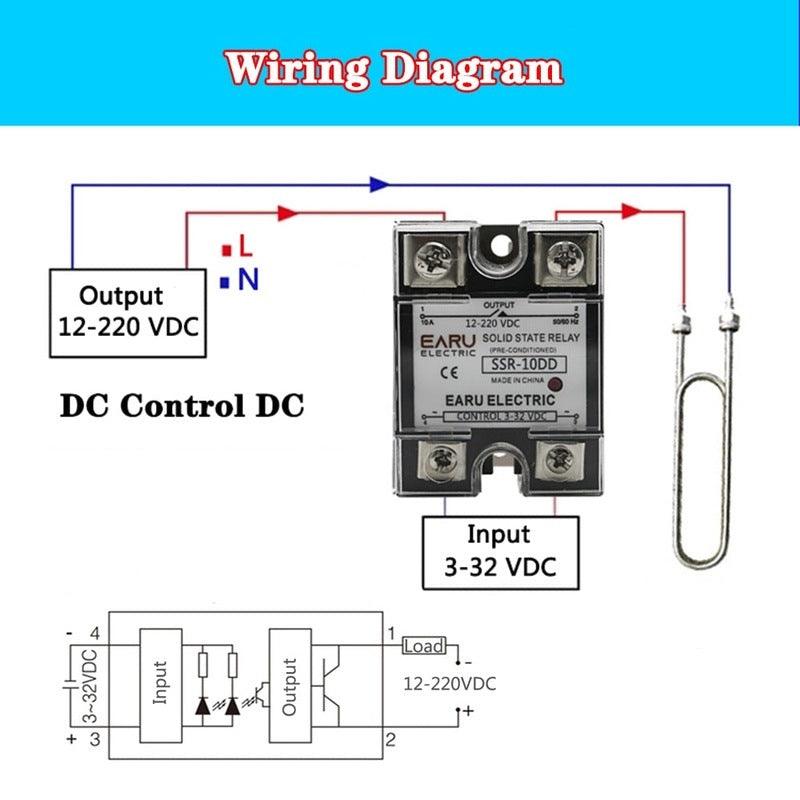 SSR-25DD SSR-40DD SSR 10A 60A 100A Single Phase Solid State Relay Module DC 3-32V Input DC 12-220V Output Voltage Transformer.