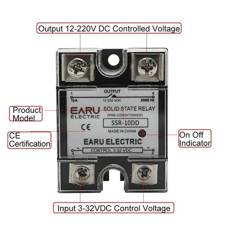 SSR-25DD SSR-40DD SSR 10A 60A 100A Single Phase Solid State Relay Module DC 3-32V Input DC 12-220V Output Voltage Transformer.