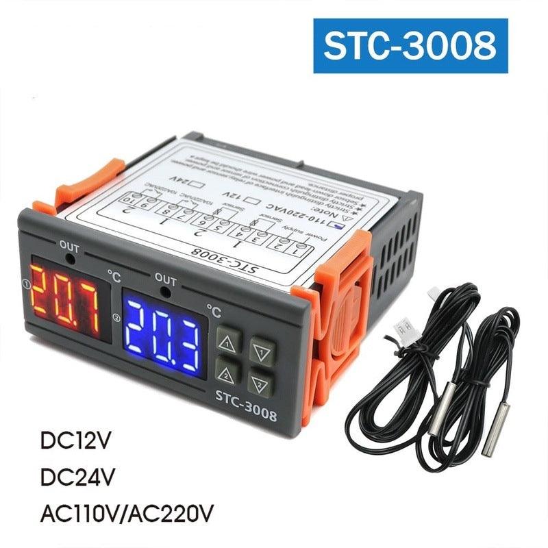 STC-3008 Dual Digital Temperature Controller Two Relay Output DC12V DC 24V AC220V Thermoregulator Thermostat With Heater Cooler.