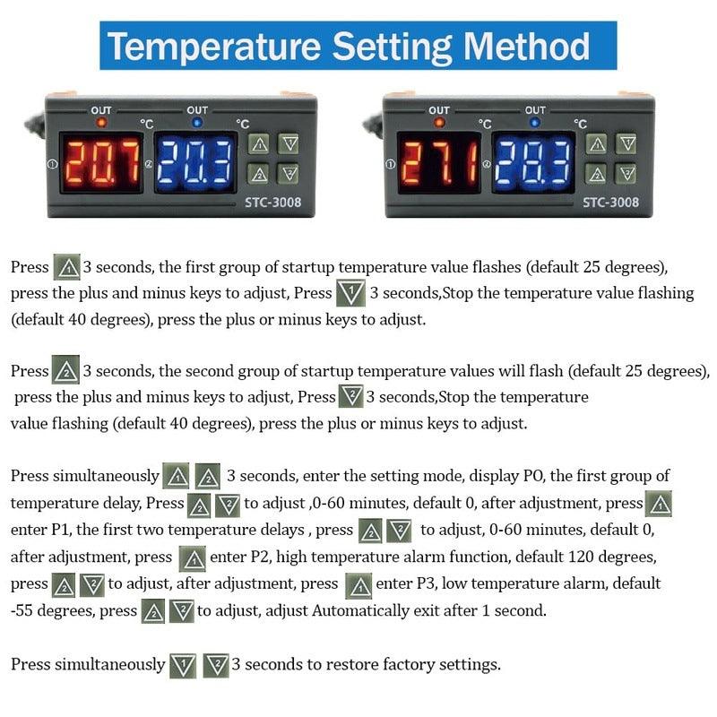 STC-3008 Dual Digital Temperature Controller Two Relay Output DC12V DC 24V AC220V Thermoregulator Thermostat With Heater Cooler.