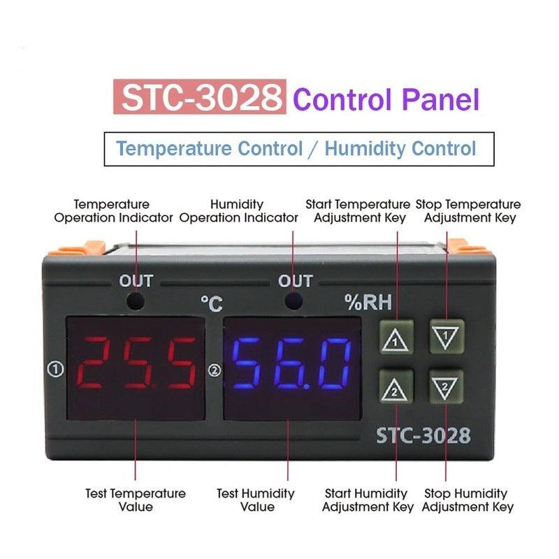 STC- 3028 Dual Digital Temperature Controller Hygrometer C/F Thermostat Two Relay Output AC 110V 220V DC 12V 24V 10A.