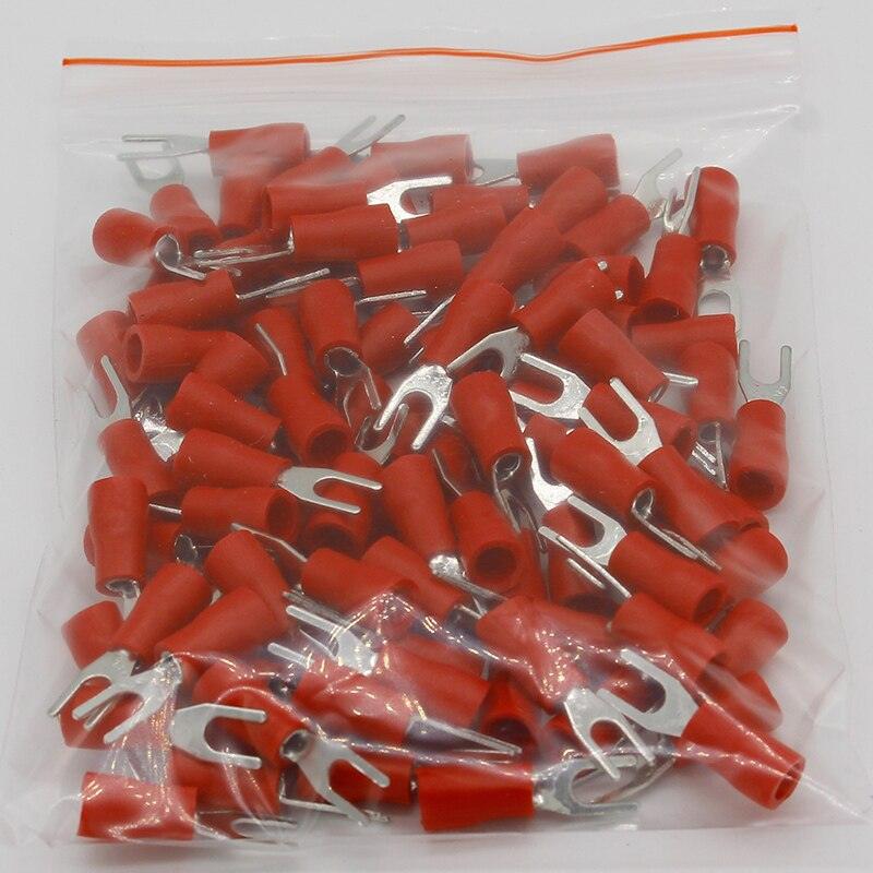 SV1.25-3 Red Furcate Terminal Cable Wire Connector Insulated Wiring Terminals electrical Lug crimp terminal 100PCS SV1-3 SV.SV1.25-3
