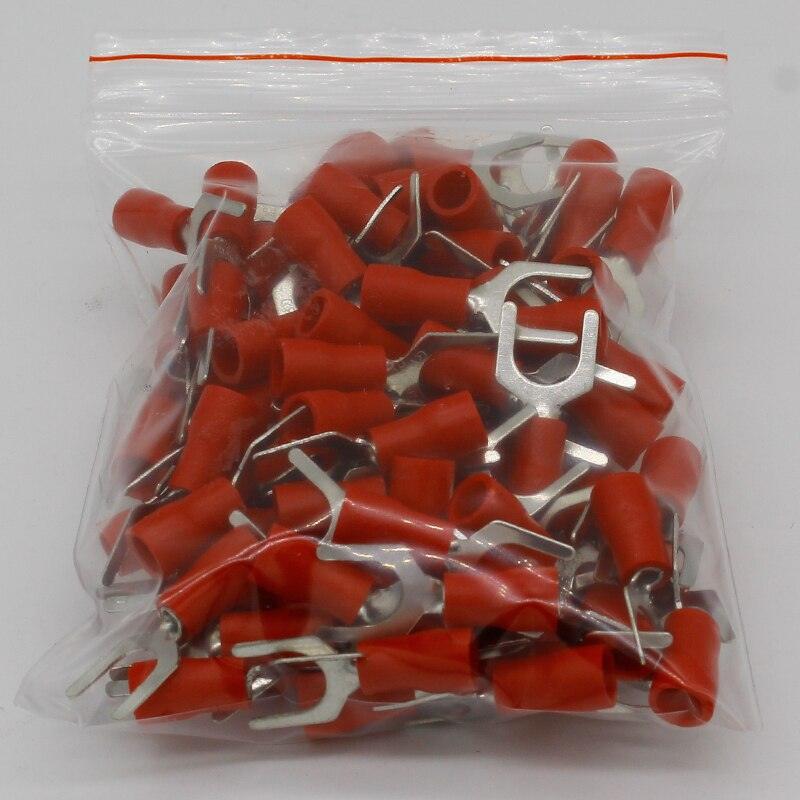 SV1.25-6 Red Terminal Cold pressed terminals Cable Wire Connector 100PCS/Pack spade crimp spade terminal connector SV1-6 SV.SV1.25-6