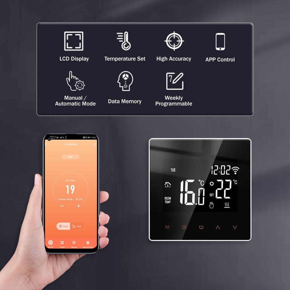 Tuya WiFi Smart Thermostat Electric Floor Heating TRV Water Gas Boiler Temperature Voice Remote Controller for Google Home Alexa.