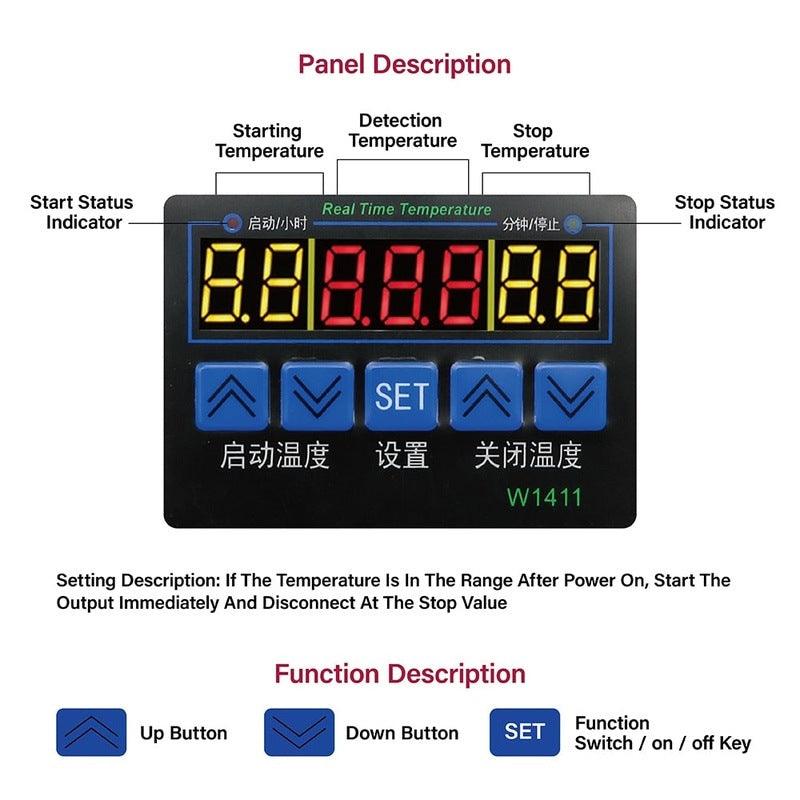 W1411 AC110V-220V DC 12V 10A LED Digital Temperature Controller Thermostat Control Switch Sensor For Greenhouses Aquatic Animal.