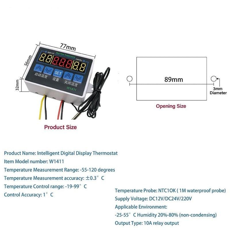 W1411 AC110V-220V DC 12V 10A LED Digital Temperature Controller Thermostat Control Switch Sensor For Greenhouses Aquatic Animal.