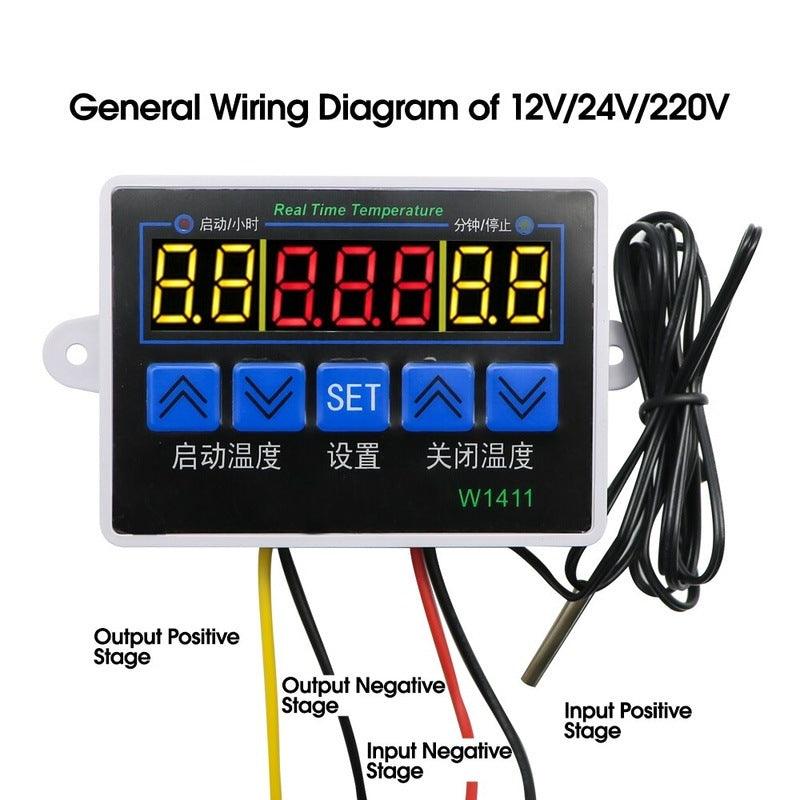 W1411 AC110V-220V DC 12V 10A LED Digital Temperature Controller Thermostat Control Switch Sensor For Greenhouses Aquatic Animal.